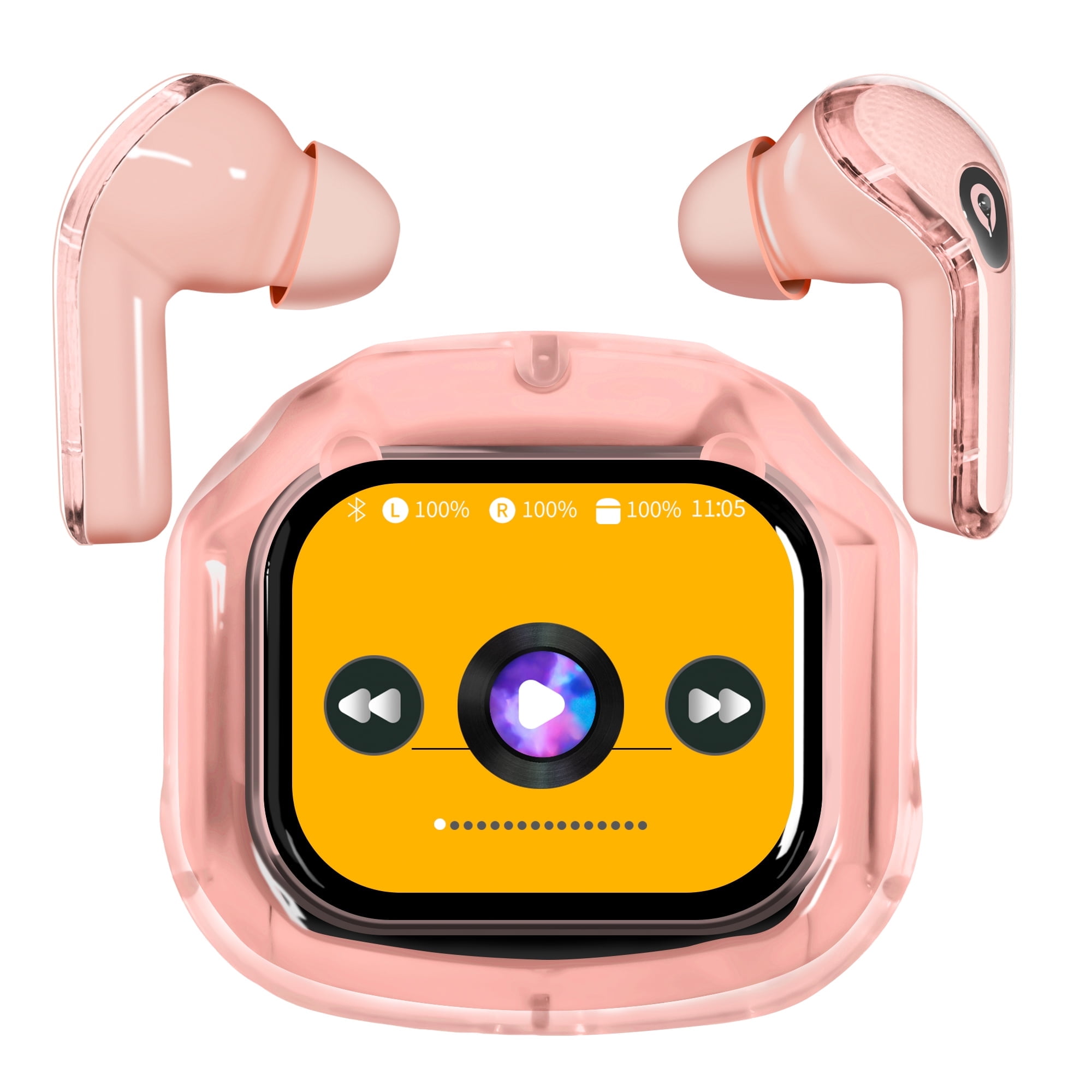 ENC Wireless Bluetooth Earphone, Smart Touch Screen Headphone, 24h Playtime for Sports & Working, Stereo Sound Headphone for iOS/Android/Windows, Pink