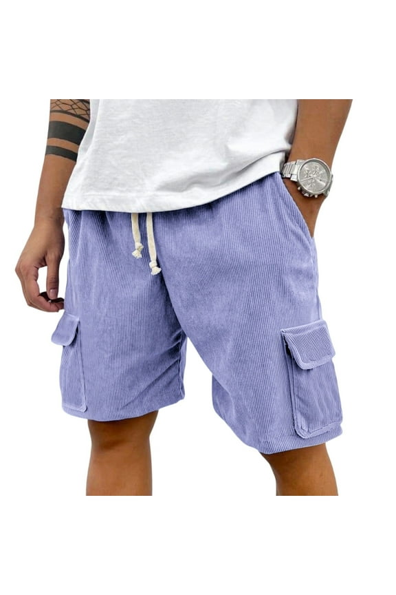 Men's Camo Cargo Shorts Multi-Pocket Ripstop Breathable Work Pants Elastic Waist Drawstring for Hiking Camping,Purple 3XL