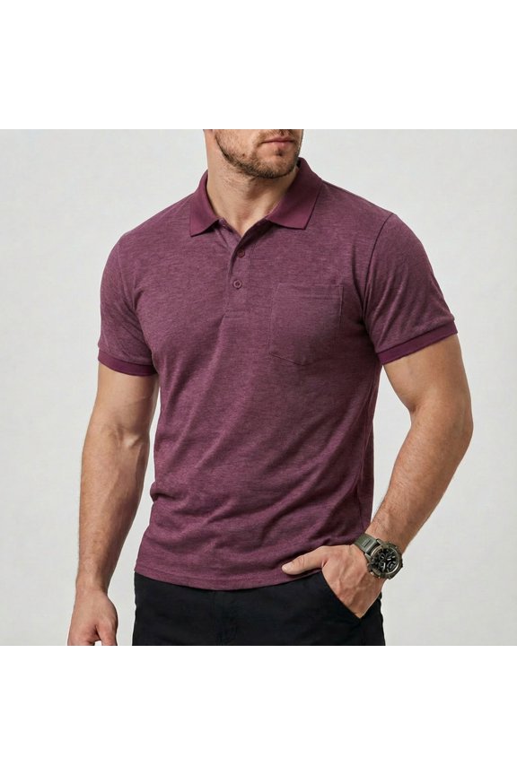 Men's Casual Lapel Henley Neck T-Shirt Short Sleeve - Soft Breathable Top for Relaxed Fit, Versatile Men's Tee for Weekend and Leisure Wear,Red 3XL