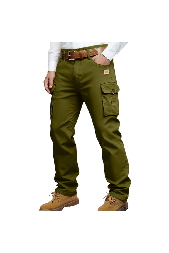 Men's Casual Vintage Denim Style Cargo Straight Leg Pants Color Block Tactical Trousers Army Green M