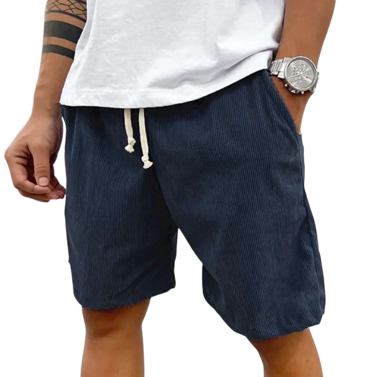 ENCCRWIN Men's Corduroy Shorts Elastic Waist Drawstring Casual Work ...