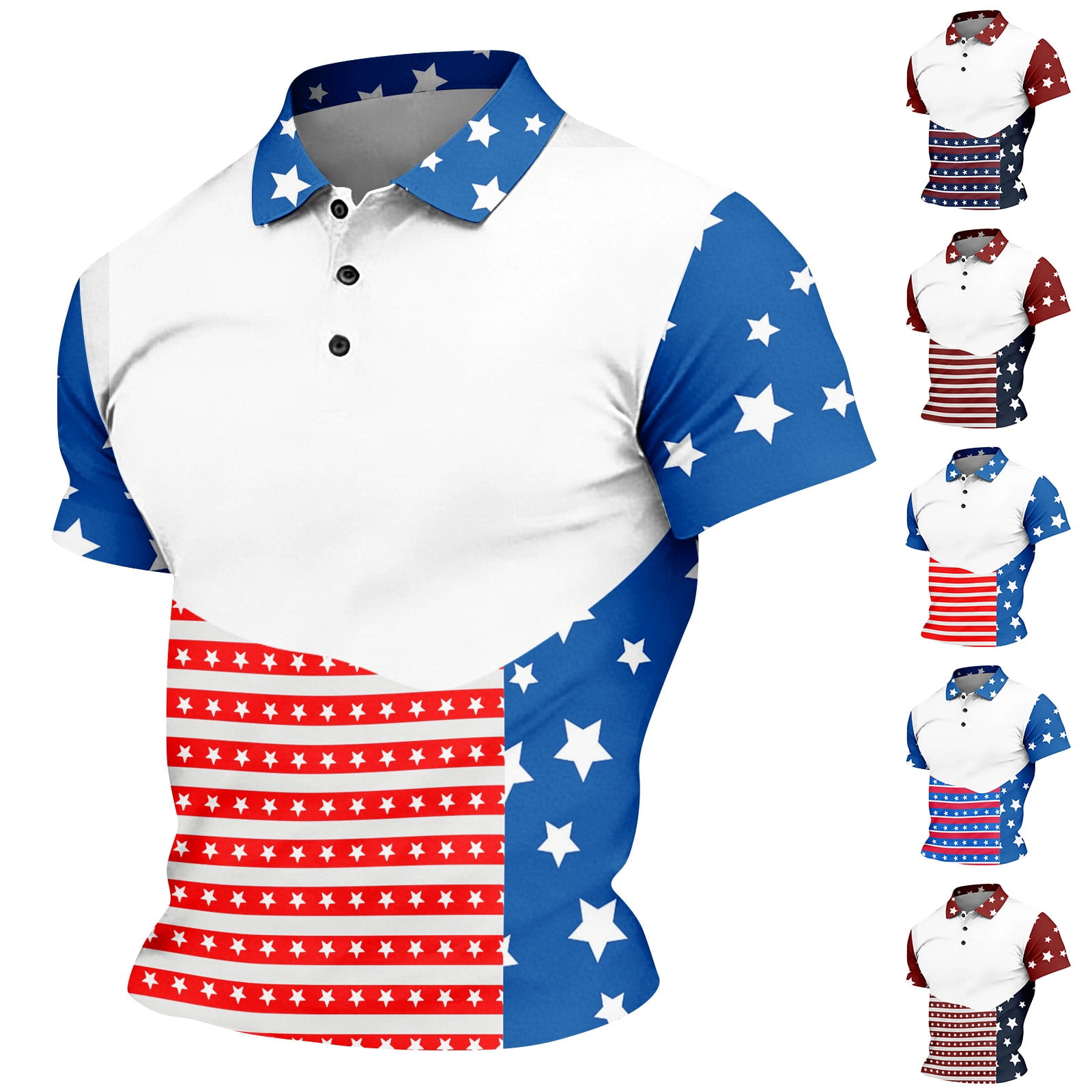ENCCRWIN Men's Independence Day Short Sleeve Button-Down Shirt with ...