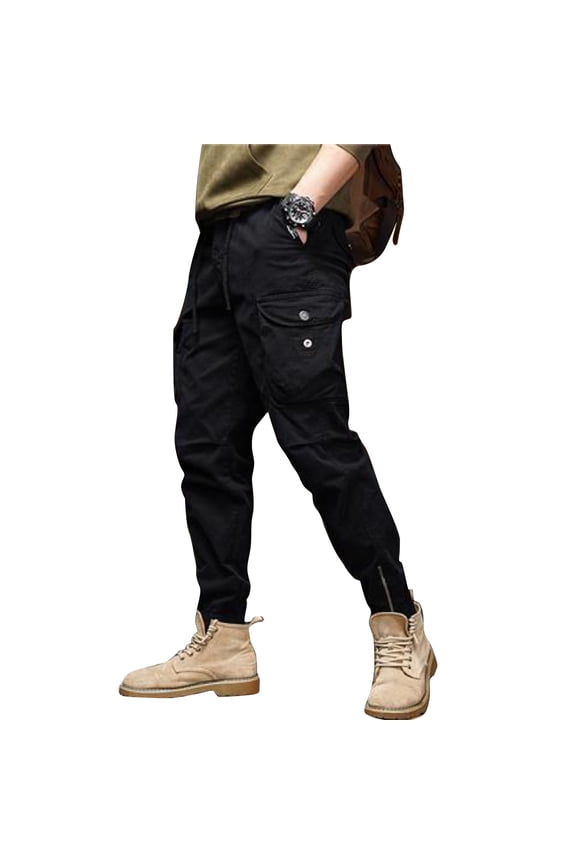 Men's Outdoor Waterproof Work Pants 600D Nylon Wear-Resistant Casual Trousers Black L