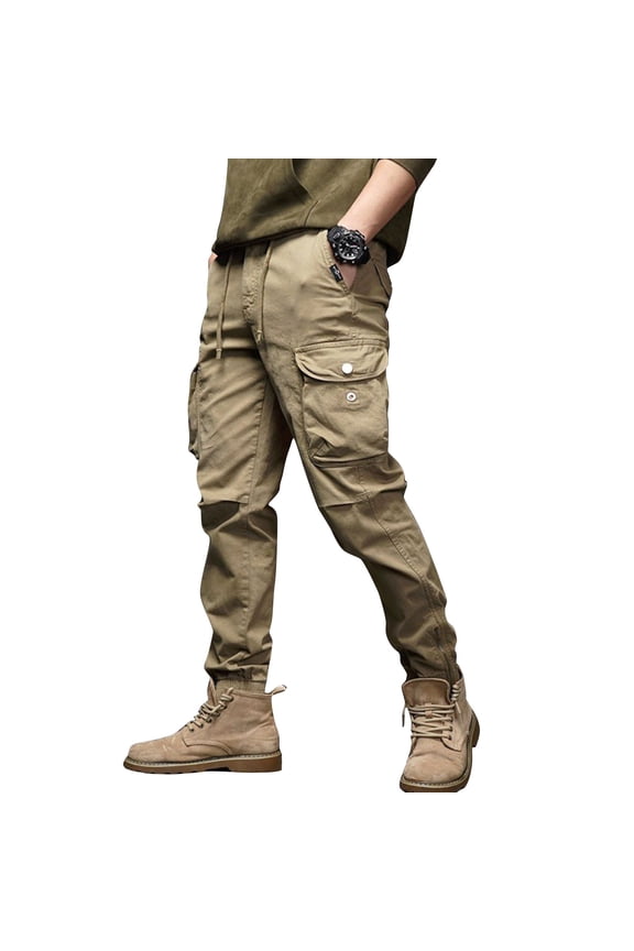 Men's Outdoor Waterproof Work Pants 600D Nylon Wear-Resistant Casual Trousers Khaki L