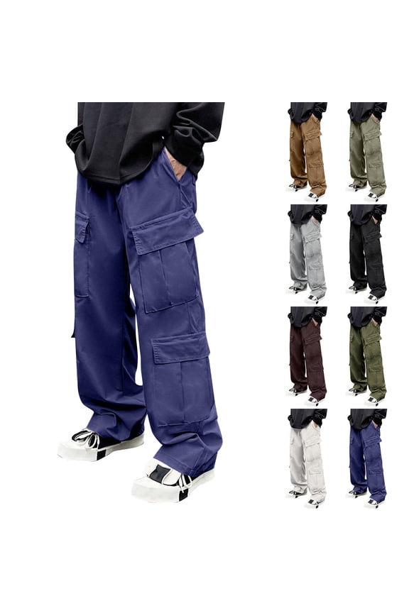 Men's Solid Color Multi-Pocket Work Pants, Heavy Duty Utility Design, Relaxed Fit for Casual Wear, Outdoor Work, and Daily Errands,Army Green S