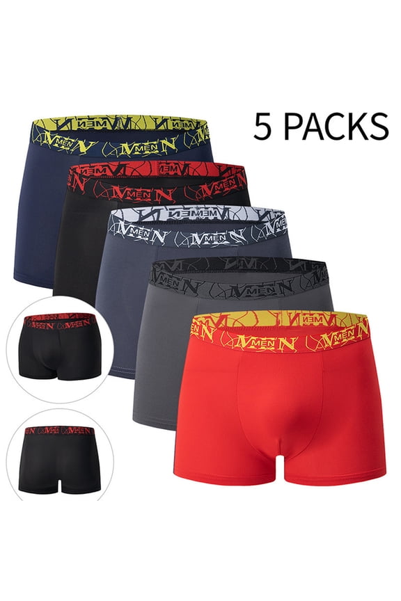 Mens Underwear Boxer Briefs 5 Pack,Multi Color Letter Print Casual Sports Underwear for Men Soft Breathable Athletic,Black M