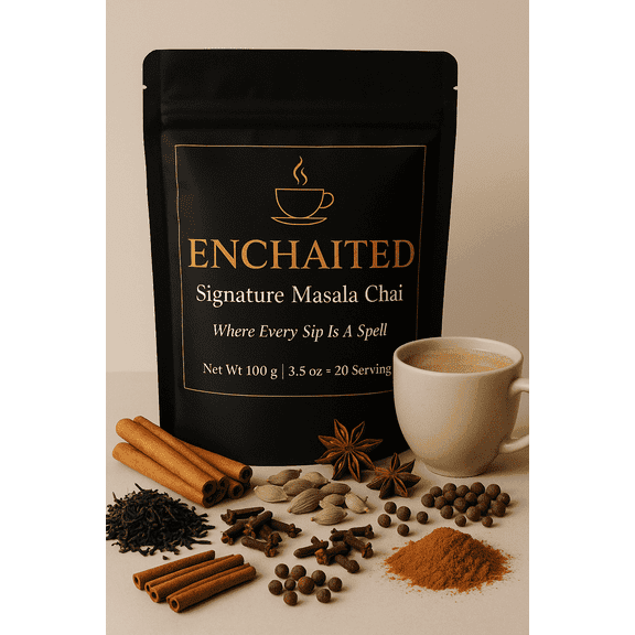 Enchaited Masala Chai Loose Leaf Tea Signature Blend, Bold Spiced Flavor, Gluten-Free, Naturally Caffeinated, 1 Count, 3.5 oz