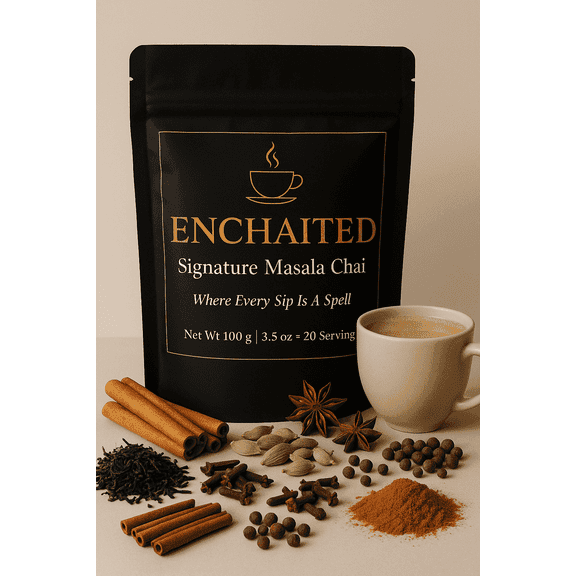 Enchaited Masala Chai Loose Leaf Tea Signature Blend Bold Spiced Flavor Gluten-Free Naturally Caffeinated 1 Count 3.5 oz