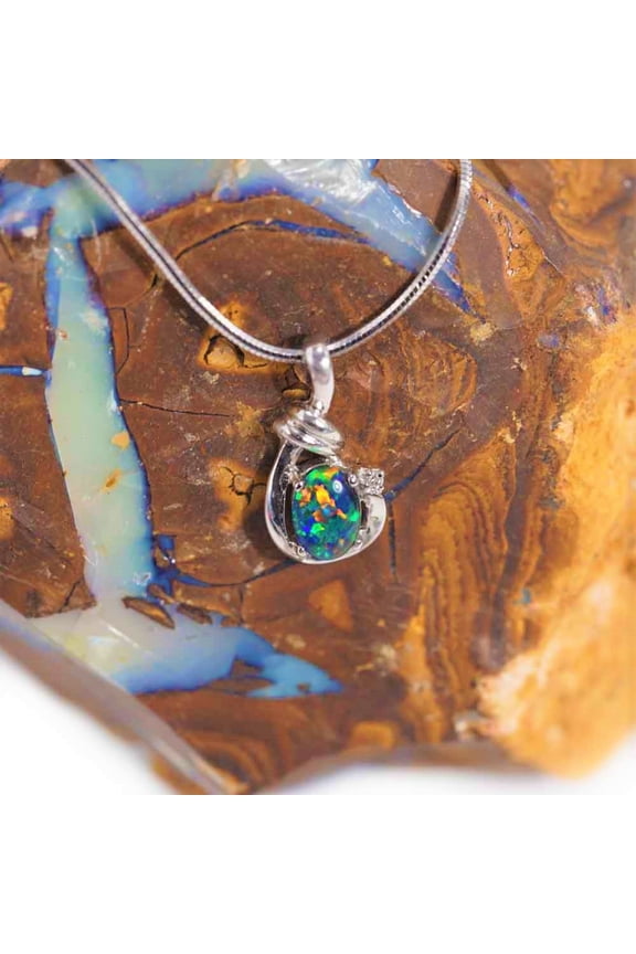 ENCHANTED CASTLE 14KT WHITE GOLD & DIAMOND AUSTRALIAN BLACK OPAL NECKLACE