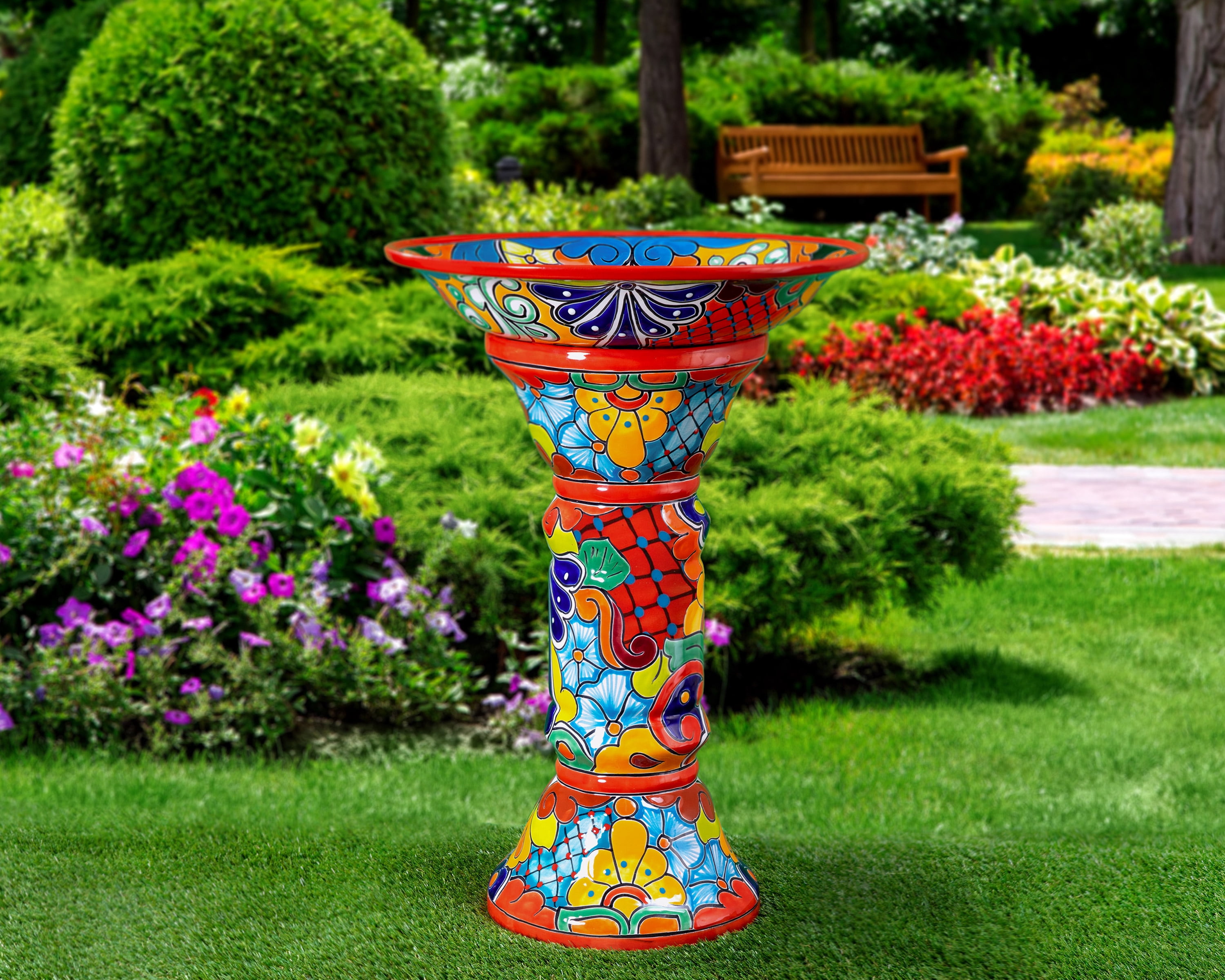 ENCHANTED TALAVERA Mexican Talavera Bird Bath Colorful Ceramic Hand