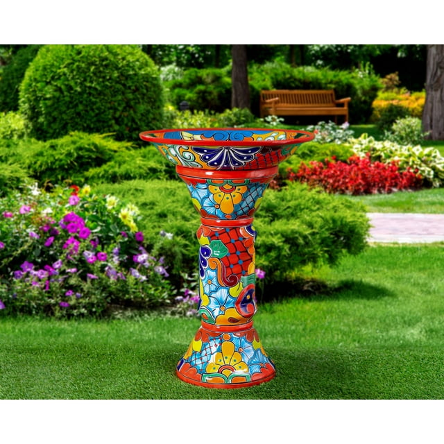 ENCHANTED TALAVERA Mexican Talavera Bird Bath Colorful Ceramic Hand