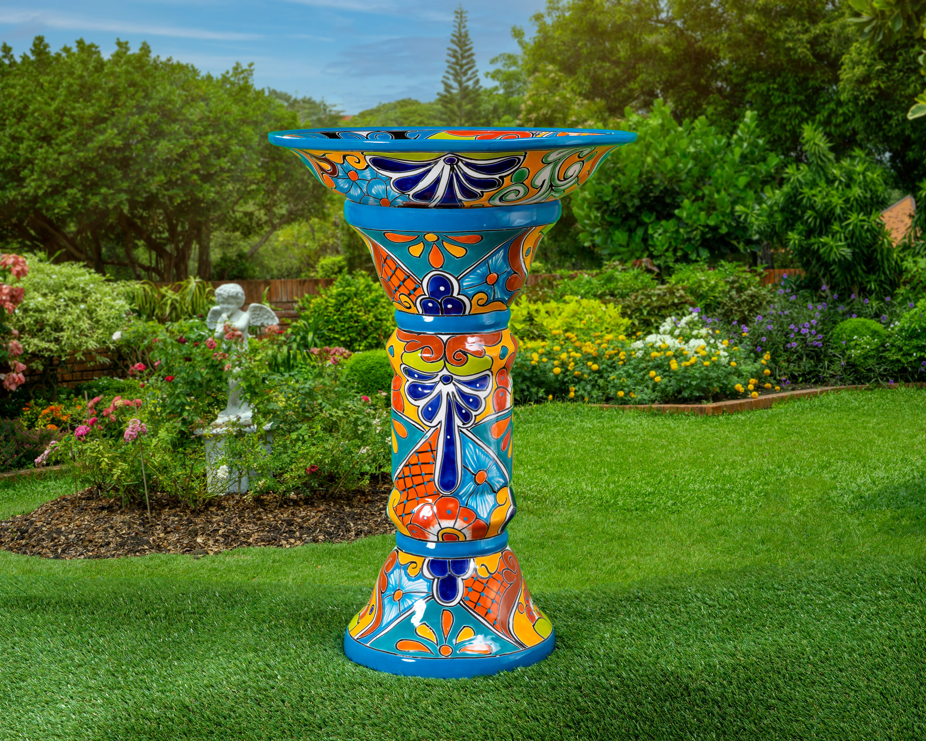 ENCHANTED TALAVERA Mexican Talavera Bird Bath Colorful Ceramic Hand
