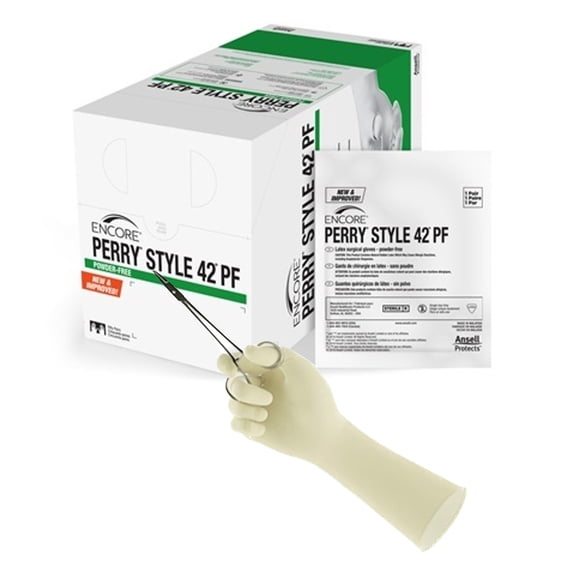 ENCORE Perry Style 42 PF Disposable Sterile Latex Surgical Glove Standard Cuff Length SIZE 6.5 5711102PF 50 per Box