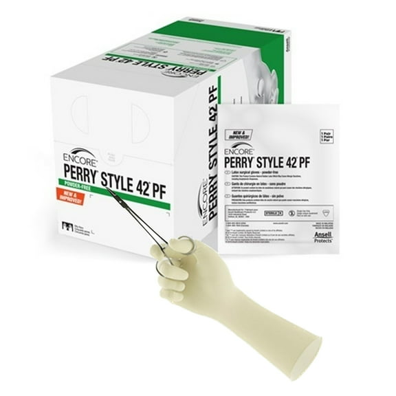 ENCORE Perry Style 42 PF Disposable Sterile Latex Surgical Glove Standard Cuff Length SIZE 7 5711103PF 50 per Box