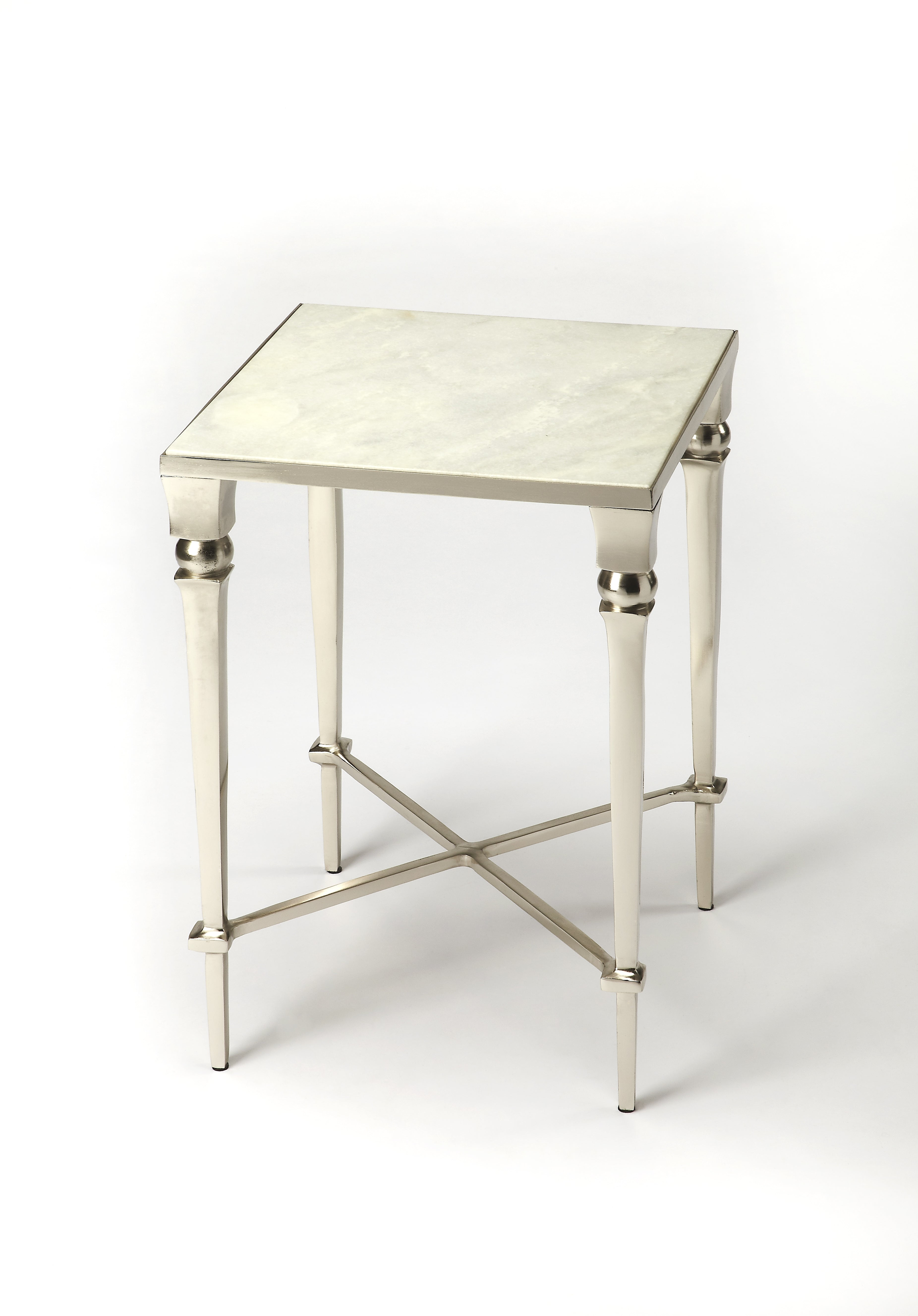 Petite Gray Marble and Iron Square Accent Table