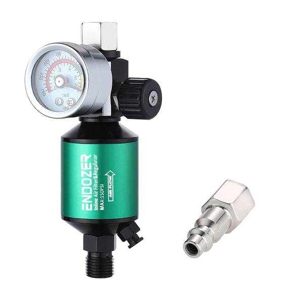 ENDOZER 1/4" NPT Inlet and Outlet Air Compressor Water Separator Clean Dry Air, with Drain Valve and Pressure Regulator for Spray Gun