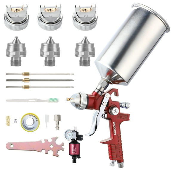 ENDOZER Professional HVLP Gravity Feed Air Spray Gun Set with 1.4 1.7 2.0mm Nozzles, Paint Gun with 1000cc Aluminum Cup for Auto Paint, Wall Painting, Base Coatings