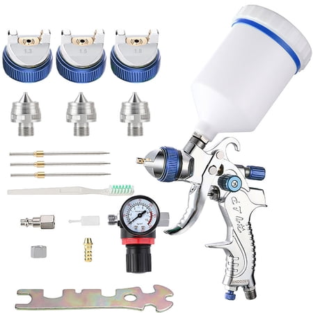 ENDOZER Professional HVLP Spray Gun Set Gravity Feed Air Spray Gun with 1.3, 1.5, 1.8mm Nozzles, 20 oz, 600cc with Gauge for Auto Paint, Primer, Clear/Top Coat & Touch-Up