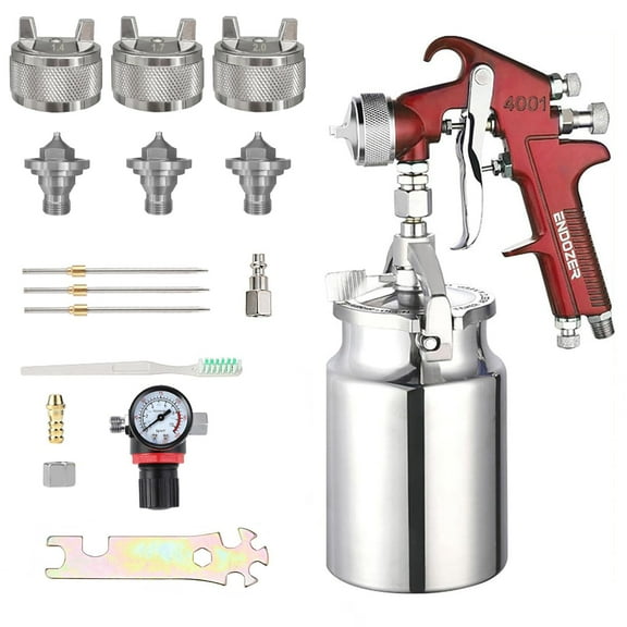 ENDOZER Professional Siphon Feed Spray Gun for Paint, Red Handle, 34 oz -1.4 1.7 2.0mm Nozzle for a Variety of Low Viscosity Paints