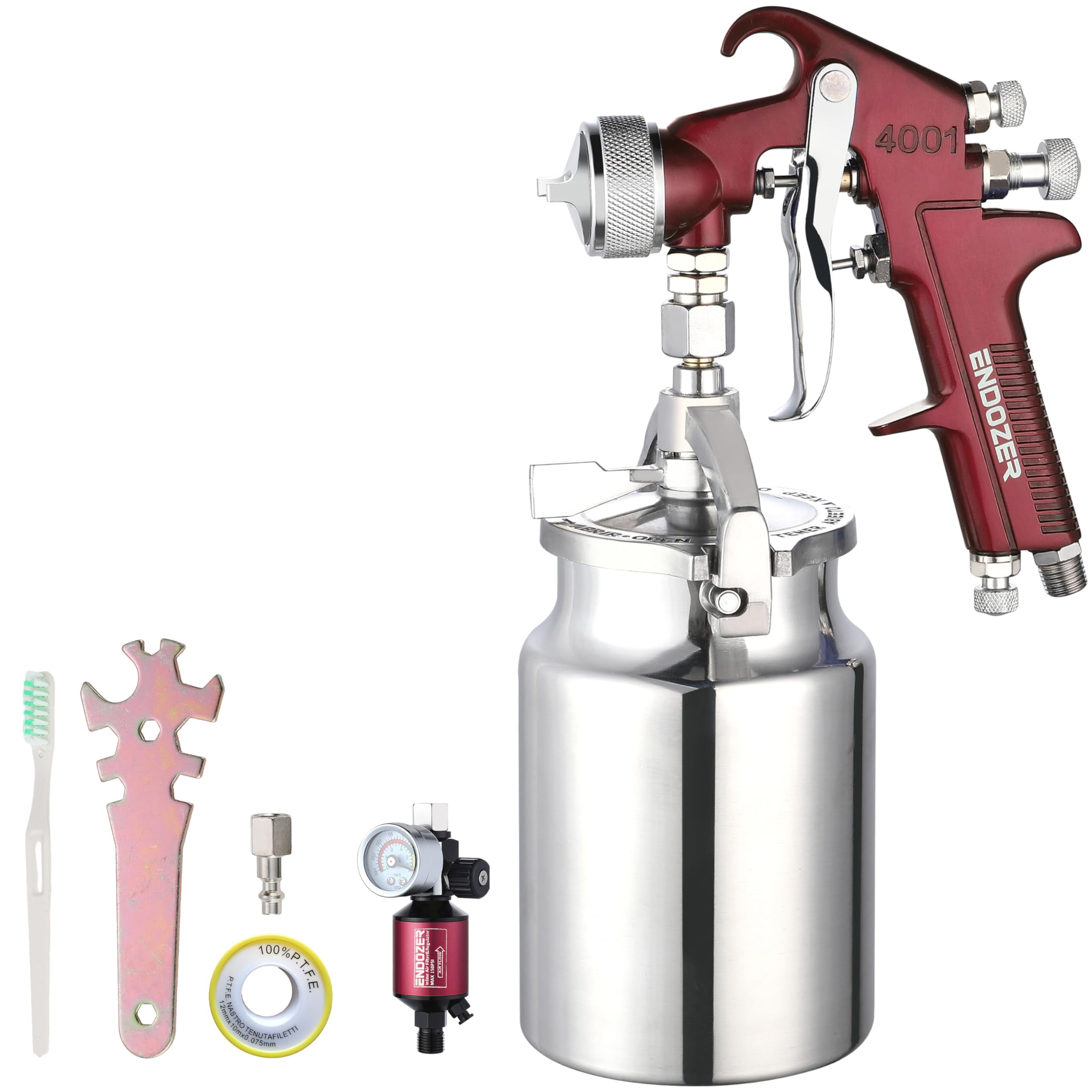 ENDOZER Professional Siphon Feed Spray Gun for Paint, Red Handle, 34 oz ...