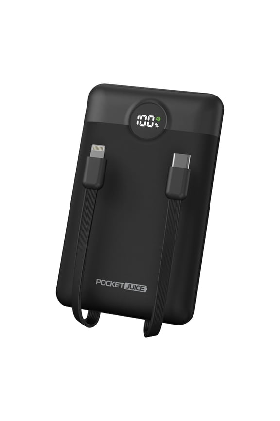 Force 10,000mAh Portable Charger Power Bank Slim Portable Phone Charger with Built-in USB-C & Lightning Cables