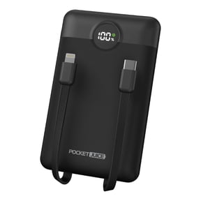 Pocket Juice Force 10,000mAh Portable Charger Power Bank Slim Portable Phone Charger with Built-in USB-C & Lightning Cables