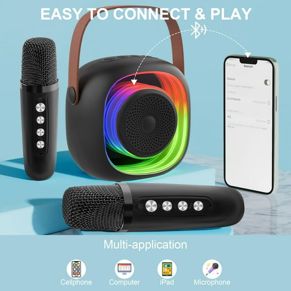 ENERFACE Mini Karaoke Machine for Kids and Adults Portable Bluetooth Karaoke Speaker with Wireless Microphone Perfect for Boys Girls Karaoke Toys Birthday Gifts and Home Party Use(Black)