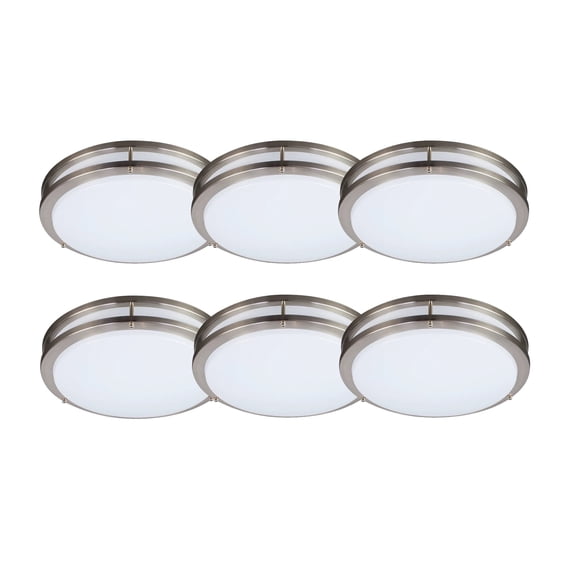 ENERGETIC 14" LED Ceiling Light, Dimmable Modern Flush Mount, Brushed Nickel, 3 Color Temperature, 6Pack
