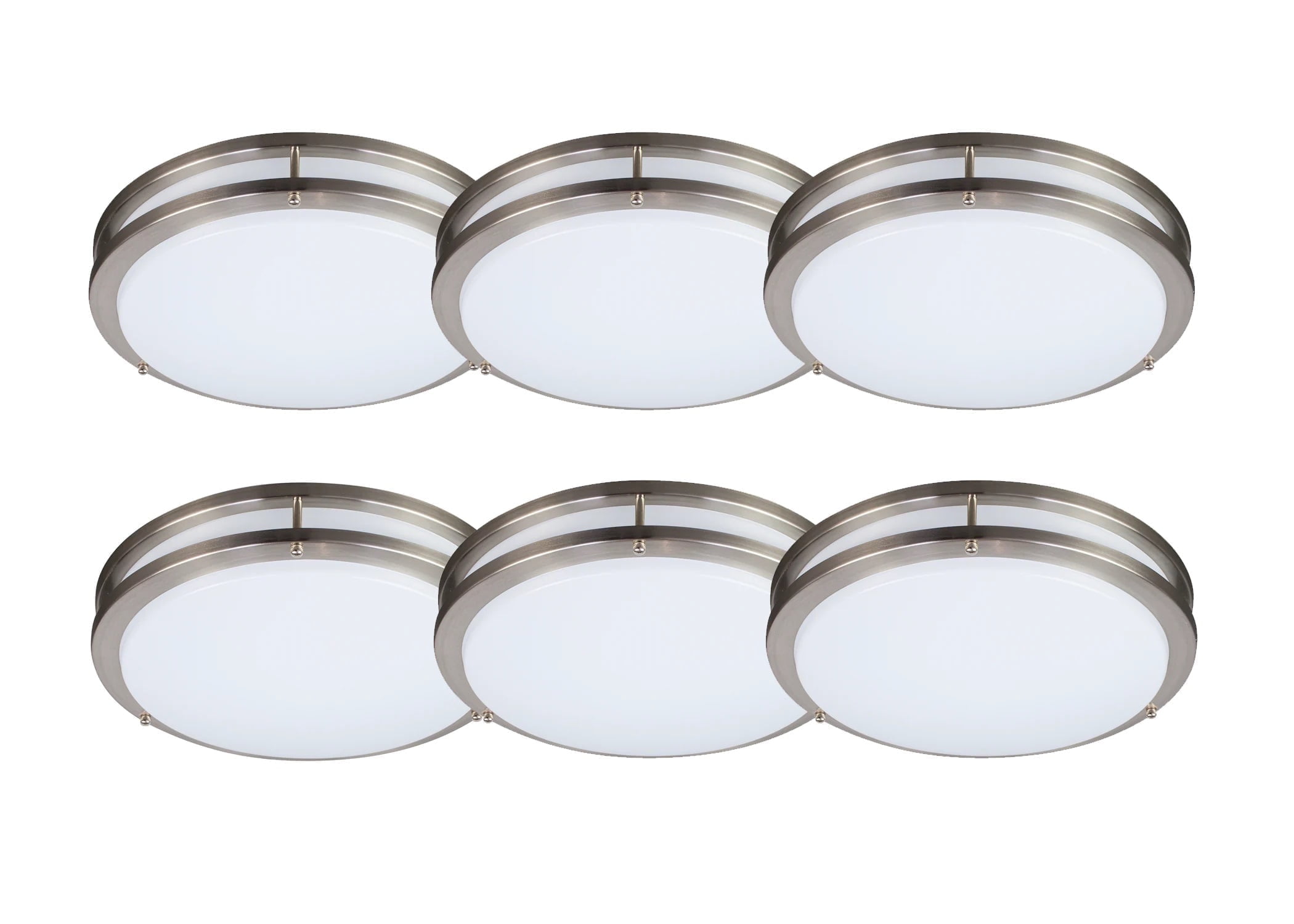 ENERGETIC 16" LED Ceiling Light, Dimmable Modern Flush Mount, Brushed Nickel, Selectable Color and Watts, 6 Pack