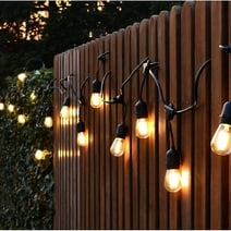 ENERGETIC 48ft Outdoor String Lights with 16 2W S14 LED Bulbs(1 Spare), Black Waterproof IP65, UL Listed