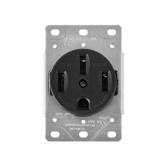 ENERGETIC 50A, 125/250V, NEMA 14-50R, Standard Size Thermoplastic PA Single Flush Mount, Industrial Receptacle Outlet, Black, 3-Pole, 4 Wire (1-Pack)