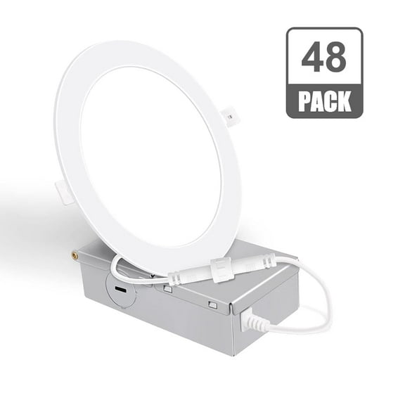 ENERGETIC 6 Inch Ultra-Thin LED Recessed Ceiling Light with Junction Box, Dimmable Canless LED Recessed Light, 1050LM 5000K Downlight, ETL&FCC Certified, 48 Pack