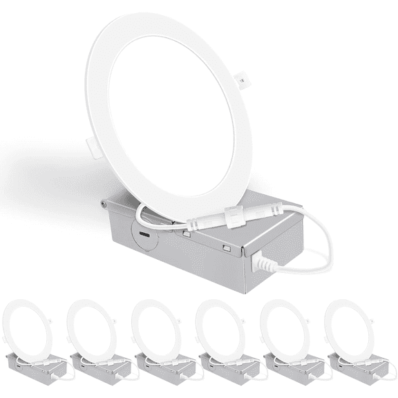 ENERGETIC 6 Inch Ultra-Thin LED Recessed Ceiling Light with Junction Box, Dimmable Canless LED Recessed Light, 1050LM 5000K Downlight, ETL&FCC Certified, 6 Pack