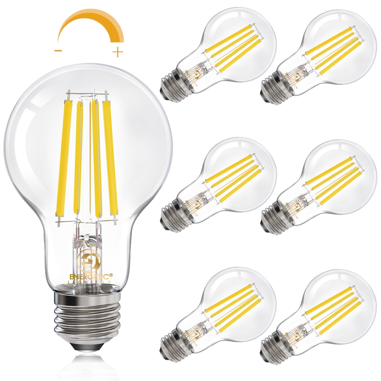 ENERGETIC A19 LED Edison Light Bulb,Dimmable, 100 Watt Equivalent,Daylight 5000K,1600LM,Clear Antique LED Filament Bulb for Home, Bathroom,E26 Base,6 Pack