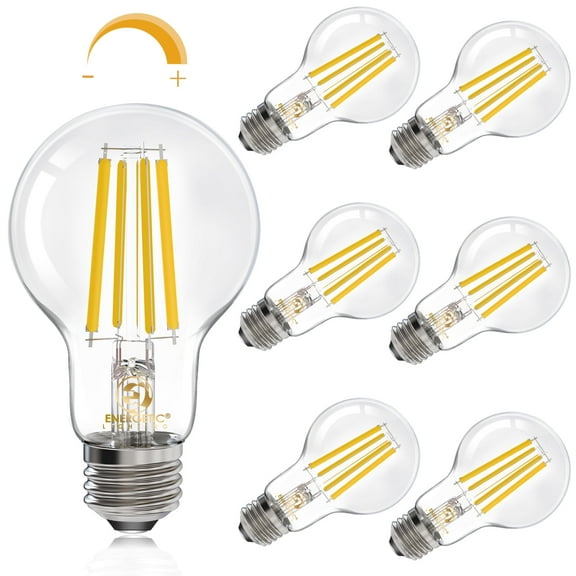 ENERGETIC A19 LED Edison Light Bulb,Dimmable, 100 Watt Equivalent,Warm White 3000K,1600LM,Clear Antique LED Filament Bulb for Home, Bathroom,E26 Base,6 Pack