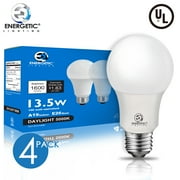 ENERGETIC A19 LED Light Bulb, 13.5 Watts(100W Equivalent), 1600 High Lumens, Super Bright, Daylight 5000K, E26 Base, UL Listed, Non-Dimmable,4 Pack
