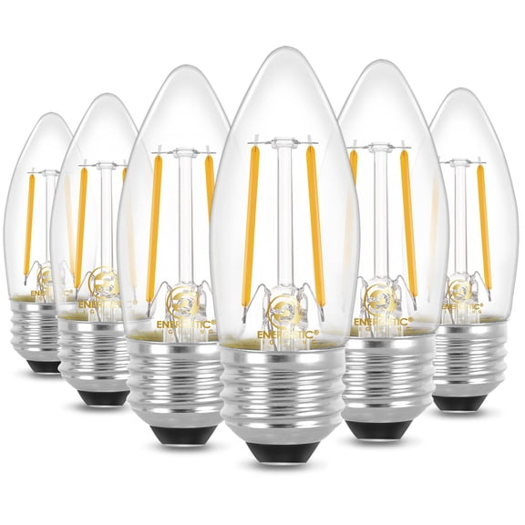 ENERGETIC B10 LED Filament Light Bulb,40W Equivalent,Soft White 2700K,E26 Base,300 LM,Decorative Candle Light Bulb for Ceiling Fan,Dimmable,6 Pack