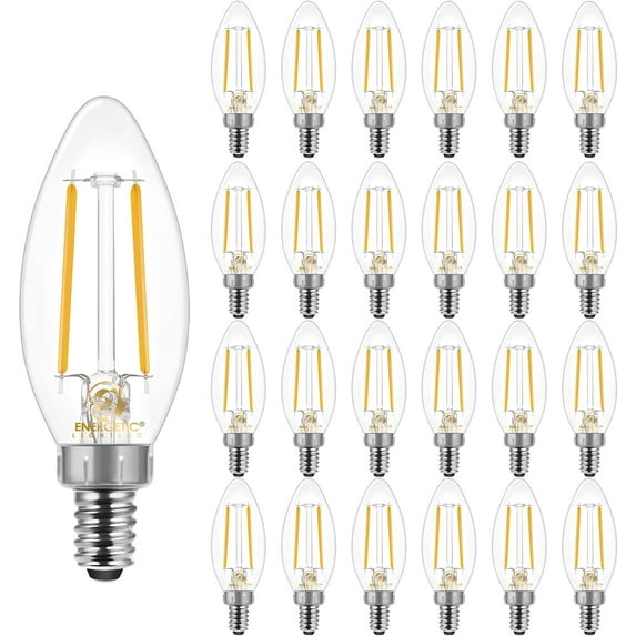 ENERGETIC B11 LED Chandelier Light Bulbs,60W Equivalent, Soft White 2700K,E12 Base, 550LM, Decorative Candle Base Filament Bulb for Ceiling Fan, UL Listed, Dimmable ,24packs