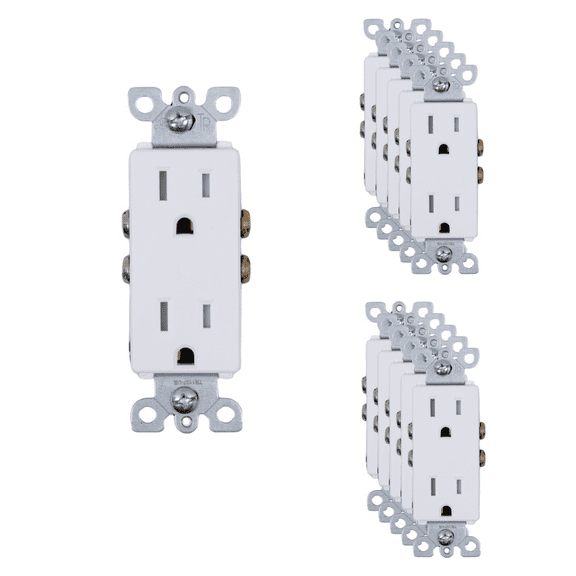ENERGETIC Decorator Standard PC Duplex Outlet Receptacle, Tamper Resistant, 15A, 125V, 2-Pole, 3-Wire, Residential Grade White (10-Pack)