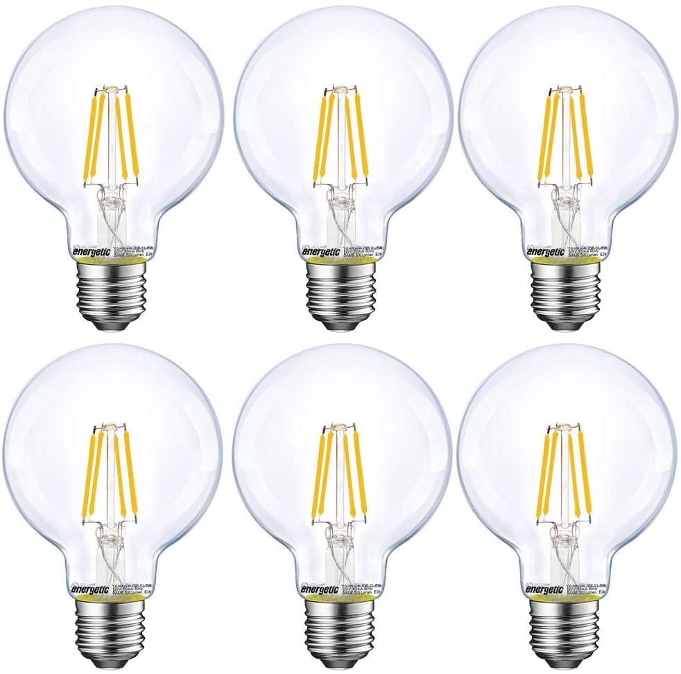 ENERGETIC Dimmable LED Globe Light Bulb, 5000K Daylight, 60 Watts Equivalent, Vanity Round Decorative Bulb, E26 Base,Perfect For Vanity Makeup Mirror,droplight,Floor lamp, UL Listed, 6 Pack