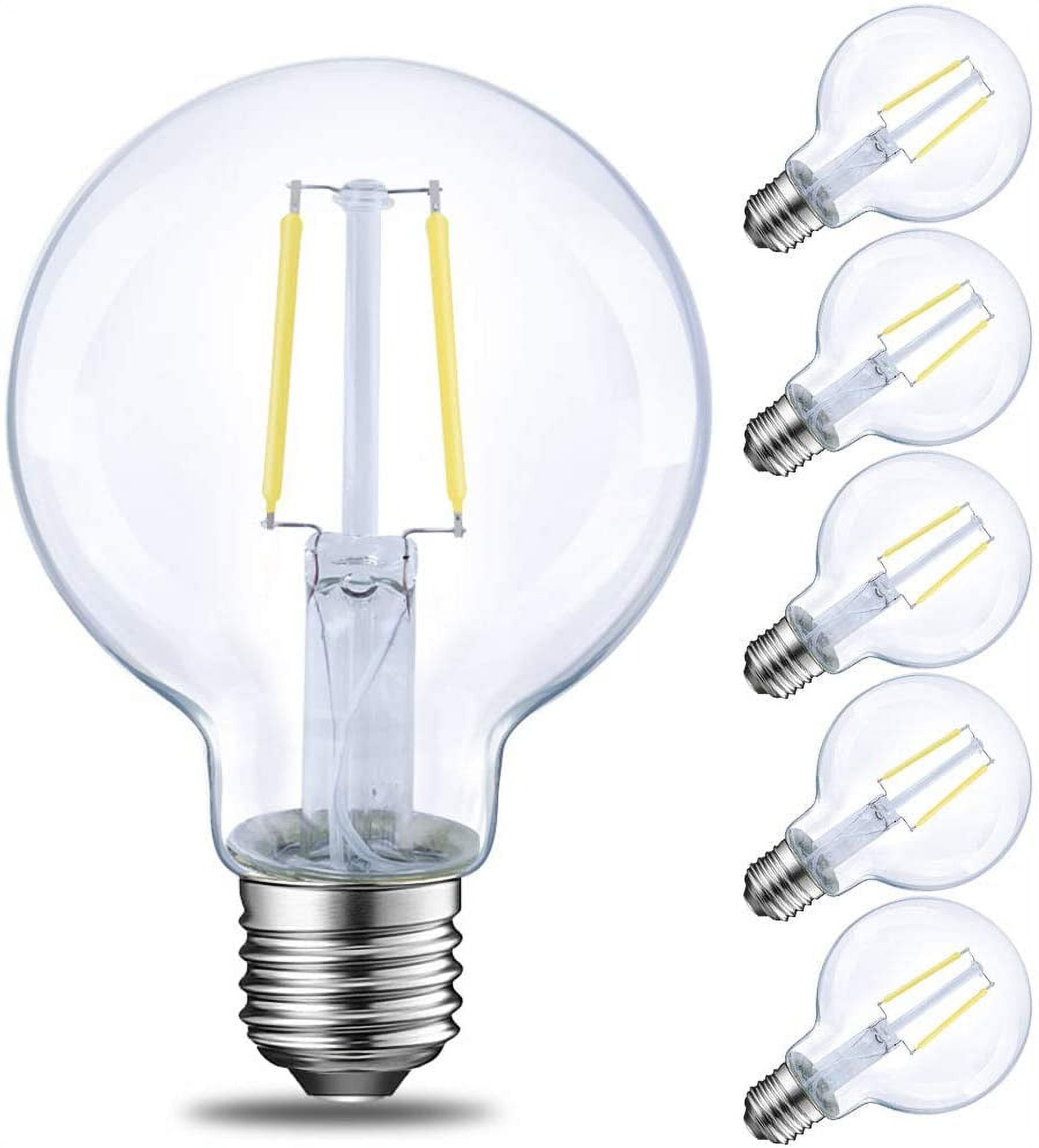 ENERGETIC Globe Edison LED Light Bulb, Dimmable, 40 Watt Equivalent, 5000K for Bathroom Mirror, E26 Base, Christmas Thanksgiving Decorations, UL Listed, 6-Pack