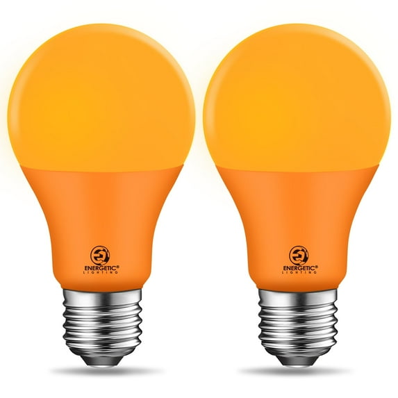 ENERGETIC LED A19 Orange Light Bulb, 3W (40Watt Equivalent), E26 Base, UL Listed, Glow in The Dark for Blacklights Party, Holiday Lighting, Decorative Illumination, 2 Pack