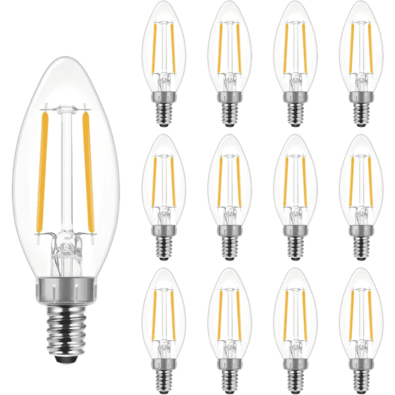 ENERGETIC LED Candelabra Bulbs B11 60 Watt Equivalent, Dimmable Chandelier Light Bulbs, Soft White 2700K, Decorative Candle E12 Base Filament Bulb for Ceiling Fan, 12 Pack