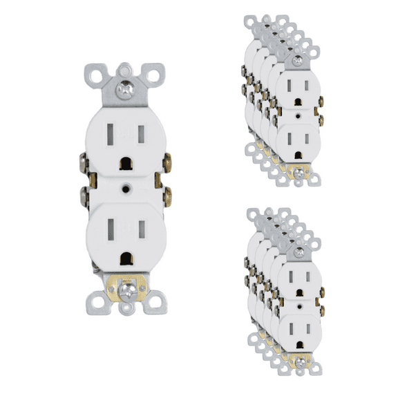 ENERGETIC Standard PC Duplex Outlet Receptacle, Tamper Resistant, 15A, 125V, 3-Wire, 2-Pole, Residential Grade White (10-Pack)