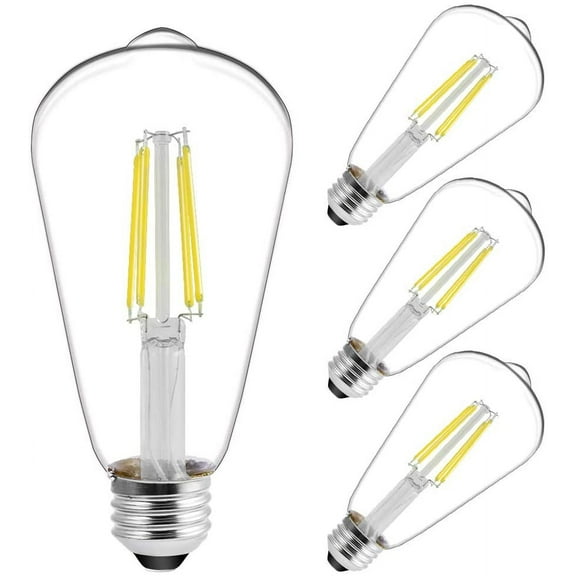 ENERGETIC Vintage LED Edison Light Bulbs, 5000K, 60 Watt Equivalent, ST64 Filament, Tear Drop Antique Decorative Bulbs, E26 Base, UL Listed, 4 Pack