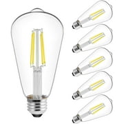 ENERGETIC Vintage LED Edison Light Bulbs, 5000K, 60 Watt Equivalent, ST64 Filament, Tear Drop Antique Decorative Bulbs, E26 Base, UL Listed, 6 Pack