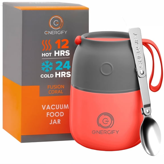 ENERGIFY Vacuum Insulated Thermos Food Container, Stainless Steel, 12oz, Fusion Coral