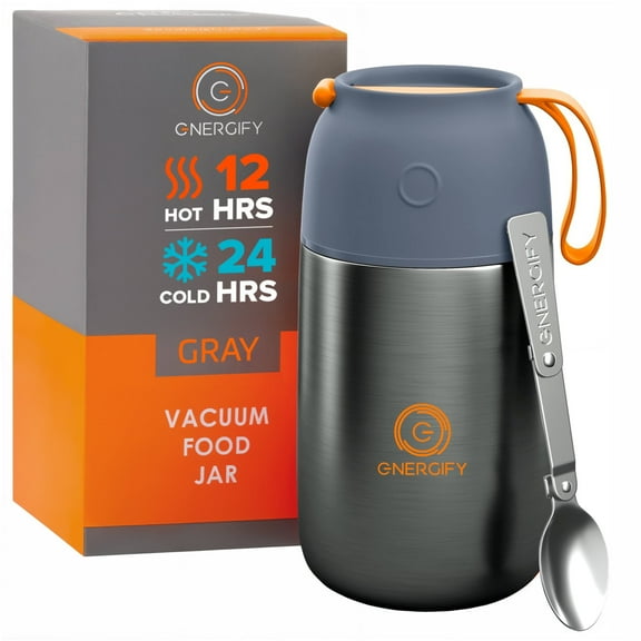 ENERGIFY Vacuum Insulated Thermos Food Container, Stainless Steel, 24oz, Gray