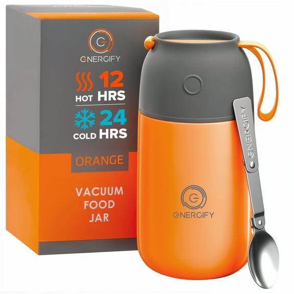 ENERGIFY Vacuum Insulated Thermos Food Container, Stainless Steel, 24oz, Orange