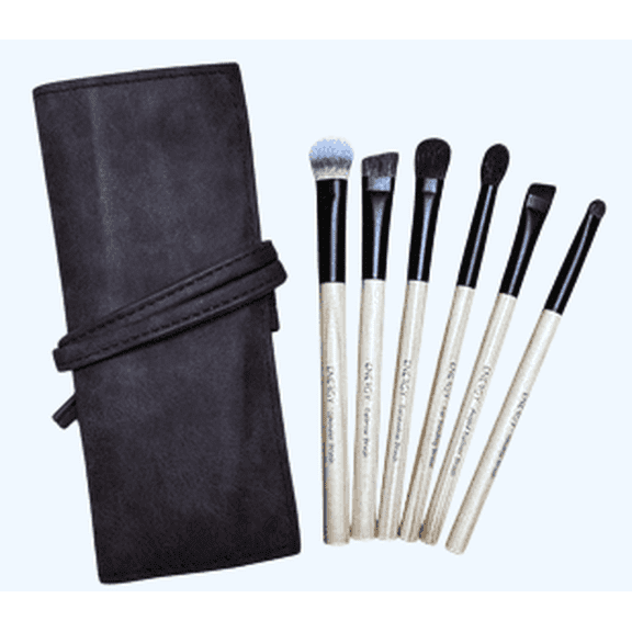 ENERGY 6-Piece Eye & Brow Brush Set with Pouch - Pro Blending & Defining Tools for Salon
